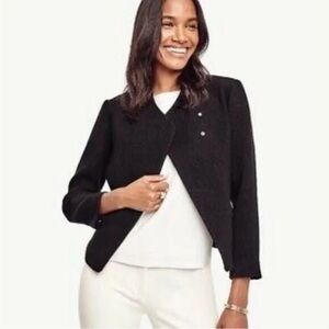 LOFT Black Blazer Asymmetrical Tailored Suit Jacket Size 2 Business Wool Blend